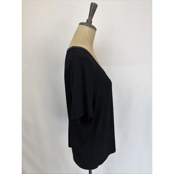 NWT Another Love Black Short Sleeve Faux Leather Trim #0633 Size XS - Picture 4 of 7